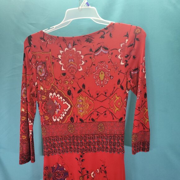 Etro Milano Red & Multicolor Printed Midi Dress Size 44 (Medium) - Picture 7 of 10